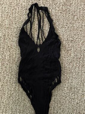 Black Strappy Halter Cutout Bodysuit